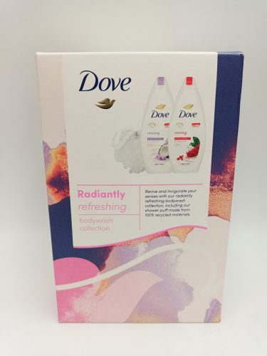 Dove ajándékcsomag Radiantly Refresh Reviving tusfürdő 225 ml+tusfürdő 225 ml Relaxing + szivacs